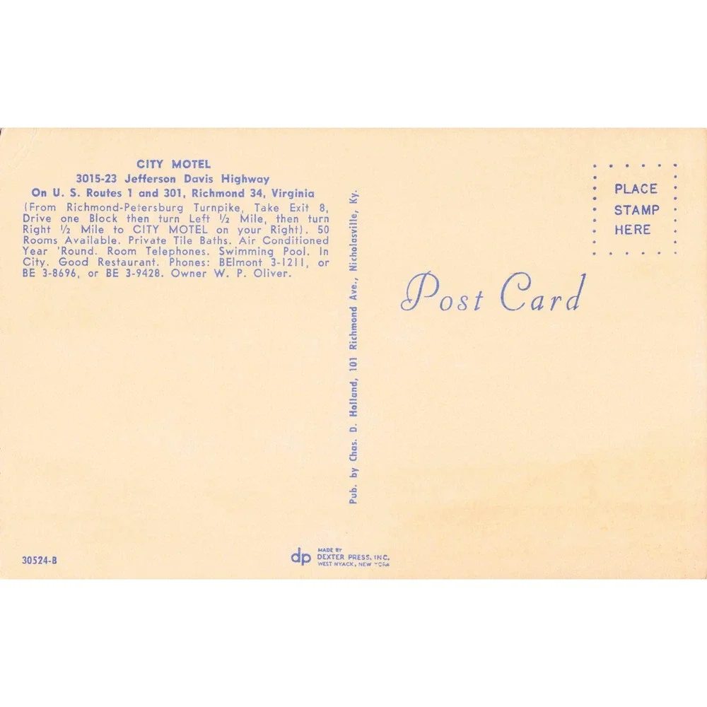 City Motel Restaurant Richmond VA Chrome Postcard Dexter Press Jefferson Davis H - Picture 2 of 2